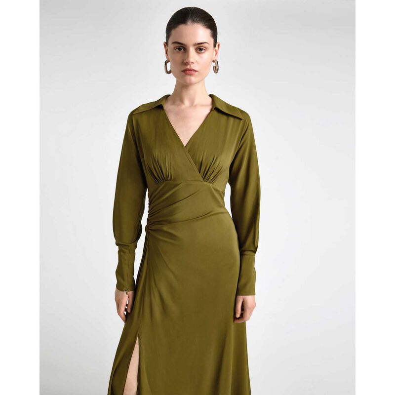 Cue Olive Long Sleeve Ruched Midi Dress image number 3